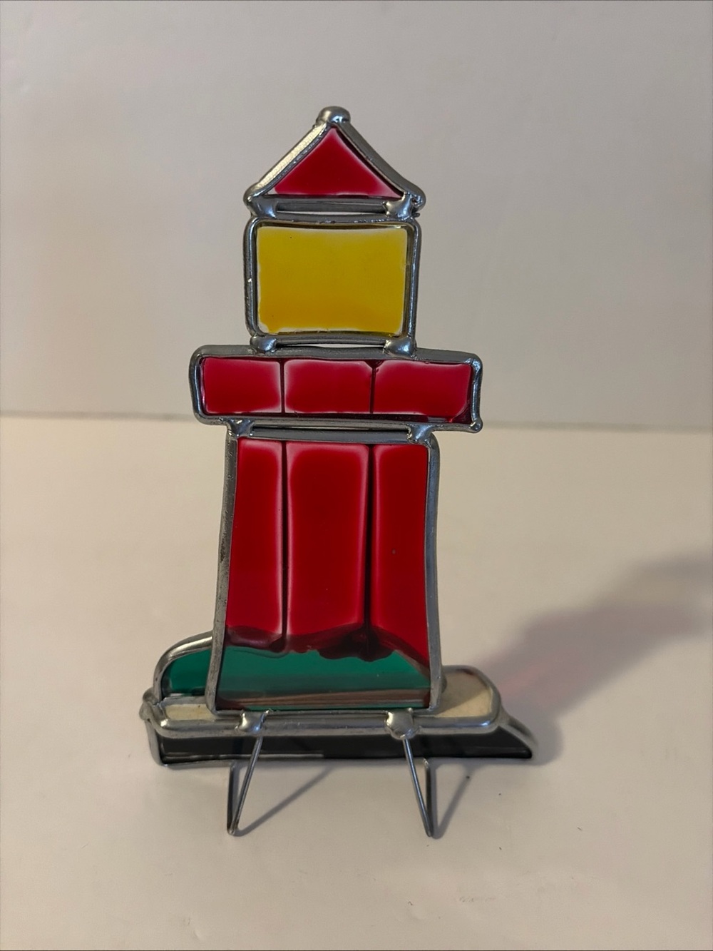 Stained Glass Lighthouse. Free Standing. Glass And Metal. Silver Tone. EUC.